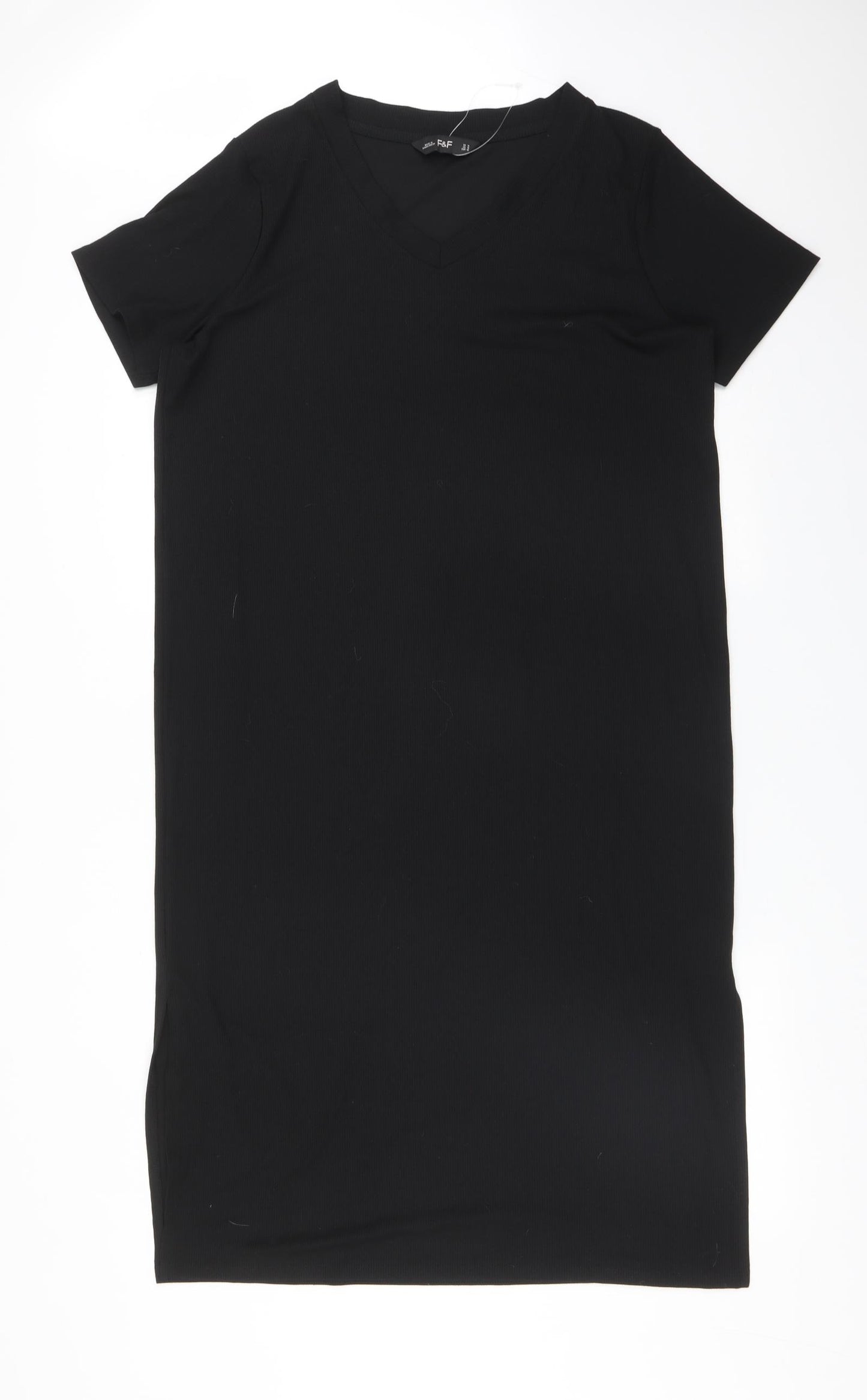 F&F Womens Black Striped Polyester Bodycon  Size 14  V-Neck