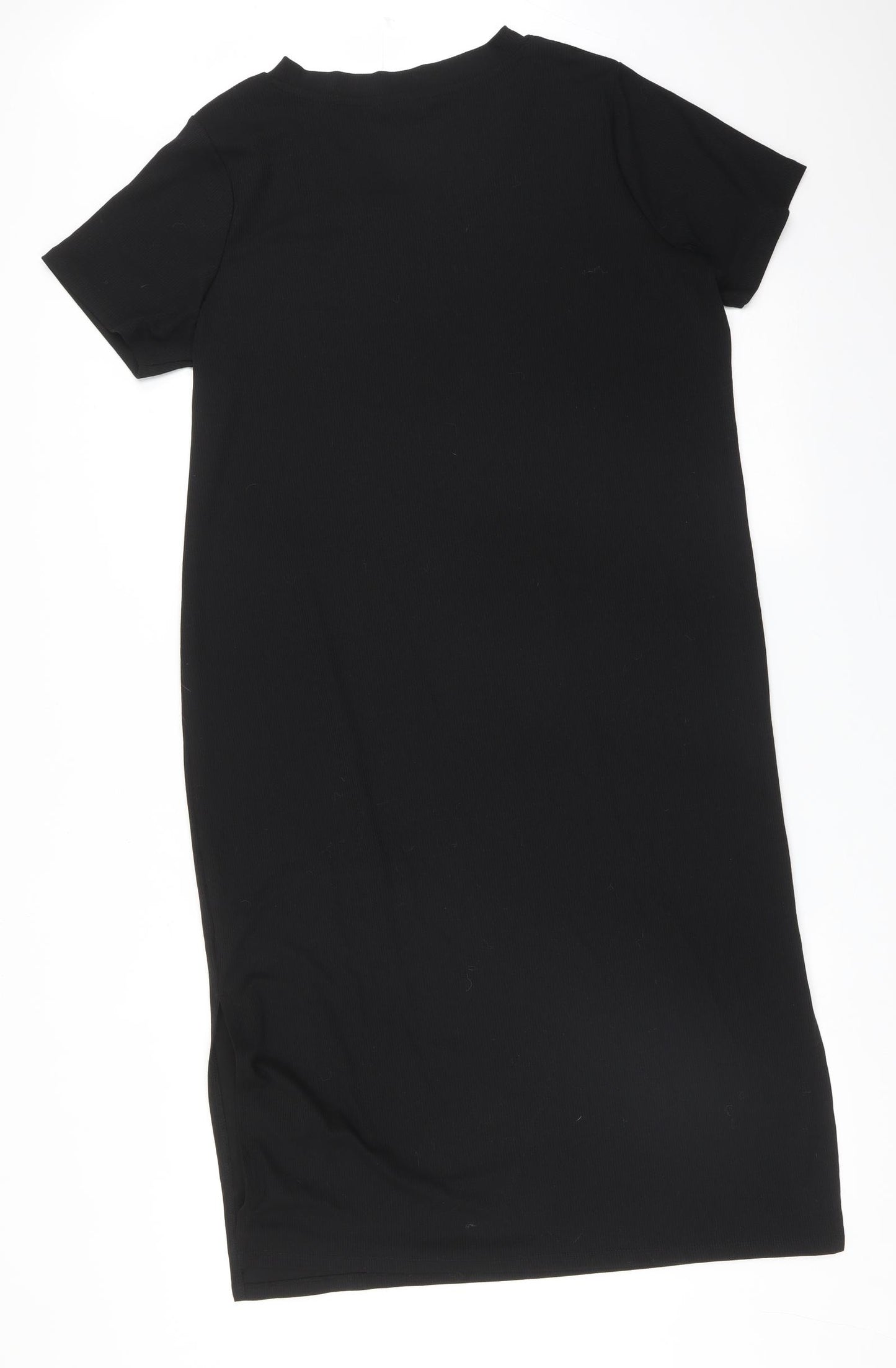 F&F Womens Black Striped Polyester Bodycon  Size 14  V-Neck