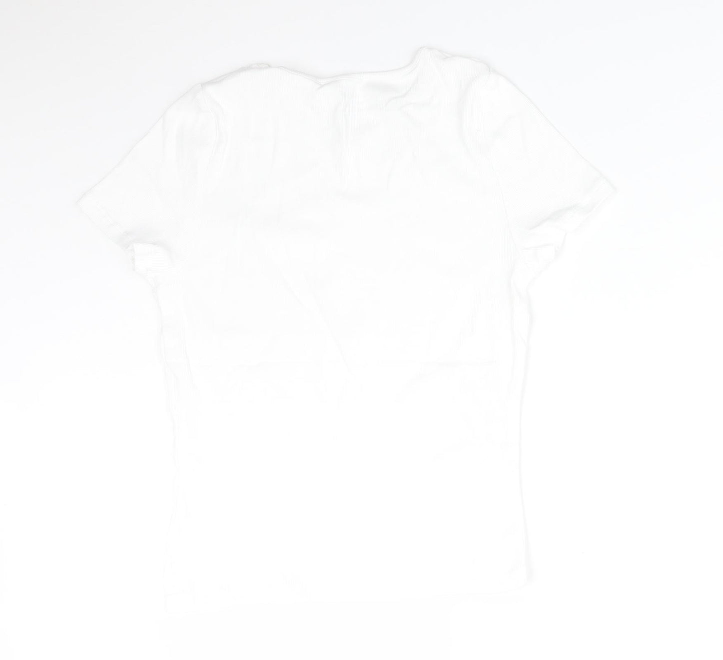 Preworn Womens White Striped  Basic T-Shirt Size 14 Crew Neck