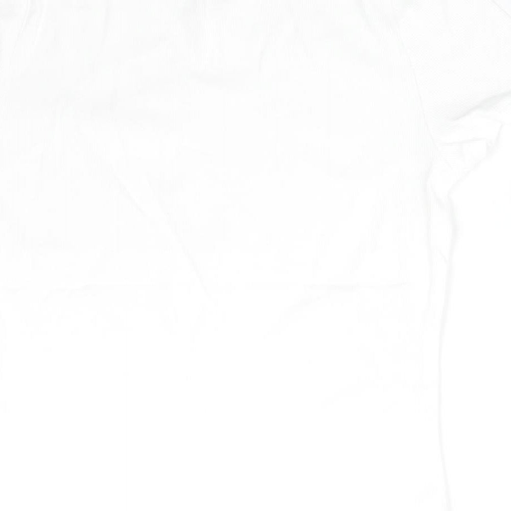 Preworn Womens White Striped  Basic T-Shirt Size 14 Crew Neck