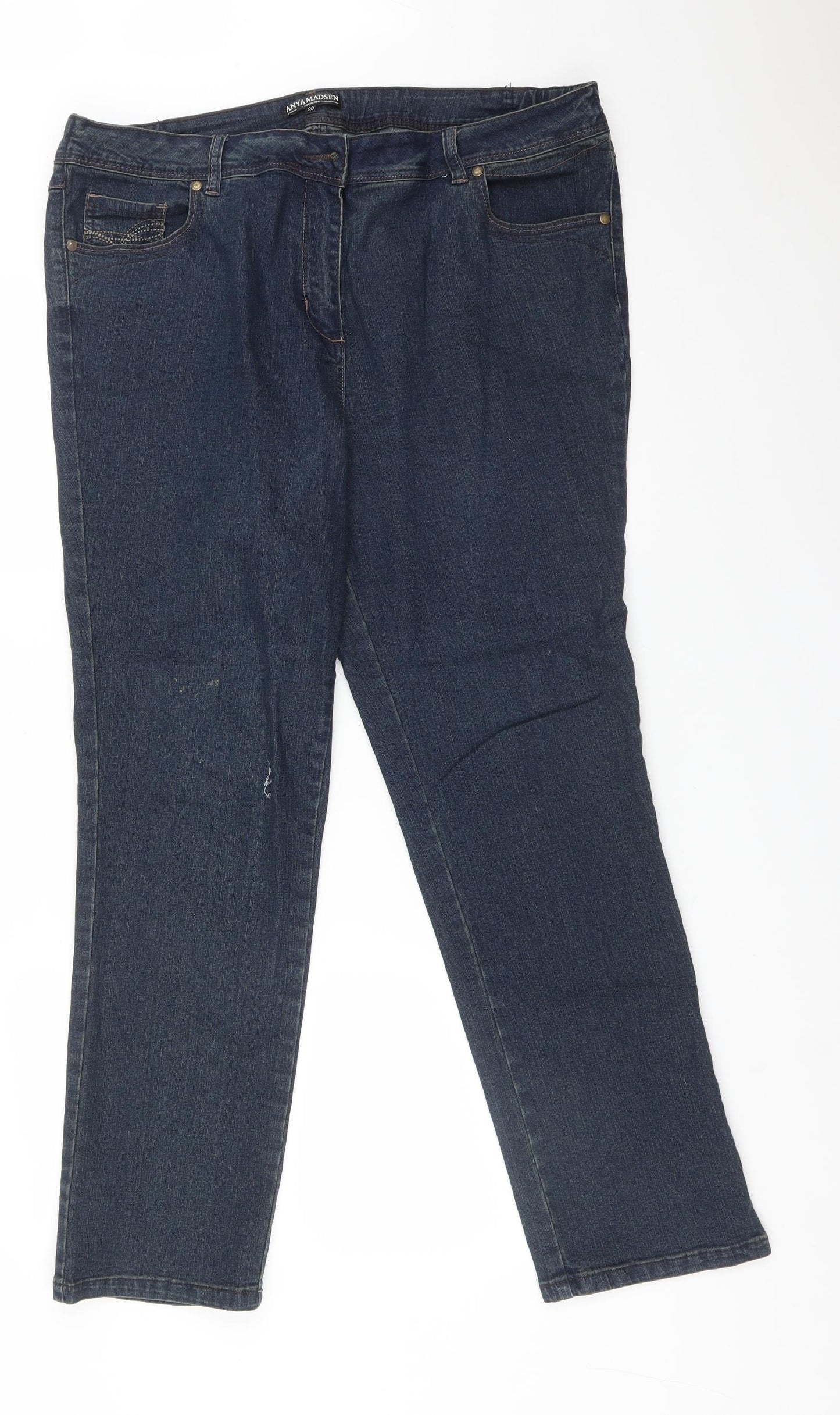 M&Co Womens Blue  Cotton Straight Jeans Size 20 L29 in Regular