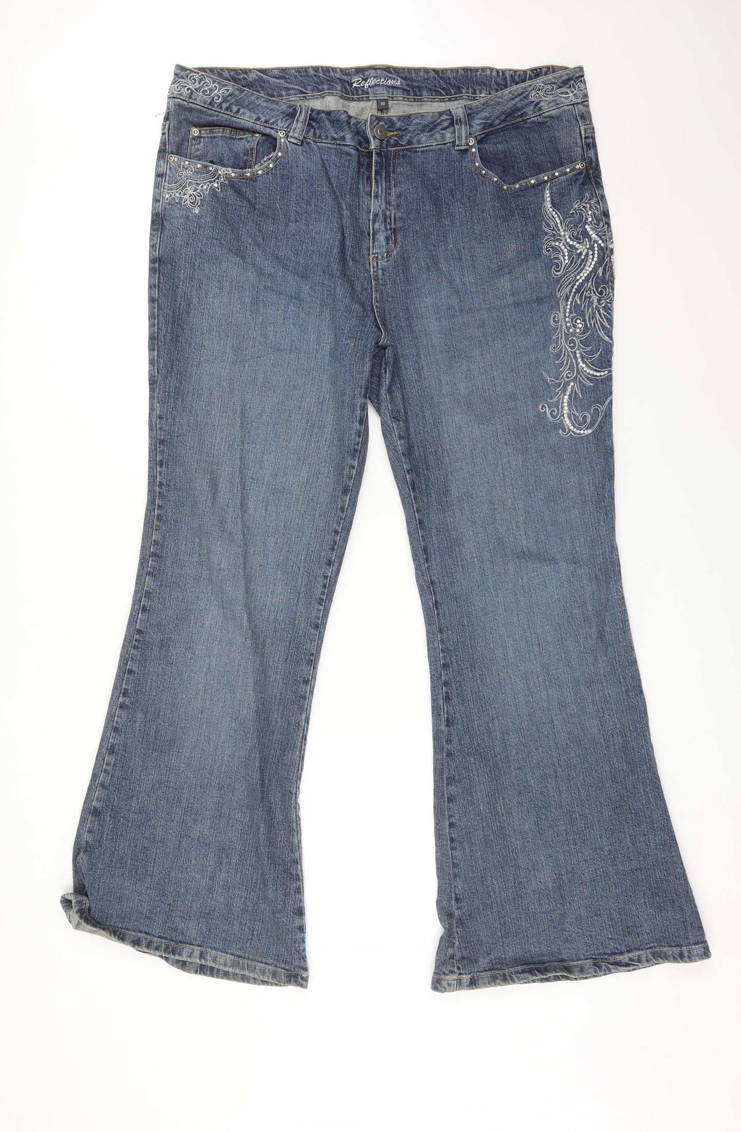 REFLETIONS Womens Blue Floral Cotton Flared Jeans Size 20 L31 in Regular