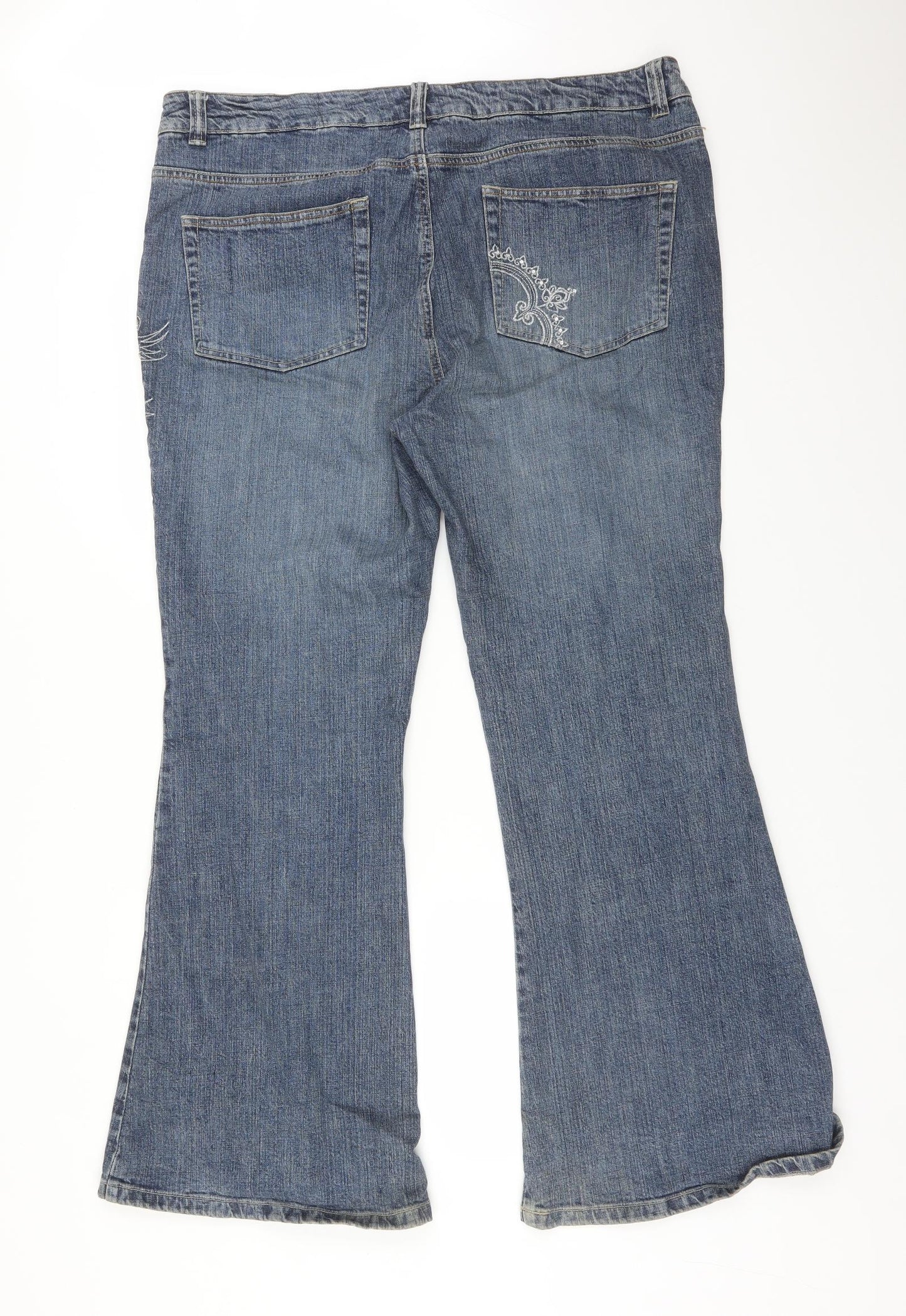 REFLETIONS Womens Blue Floral Cotton Flared Jeans Size 20 L31 in Regular