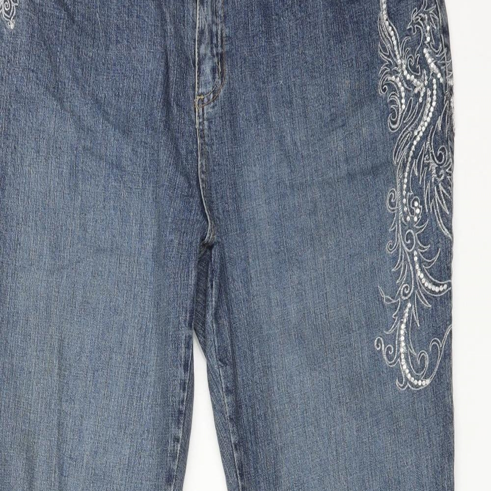 REFLETIONS Womens Blue Floral Cotton Flared Jeans Size 20 L31 in Regular