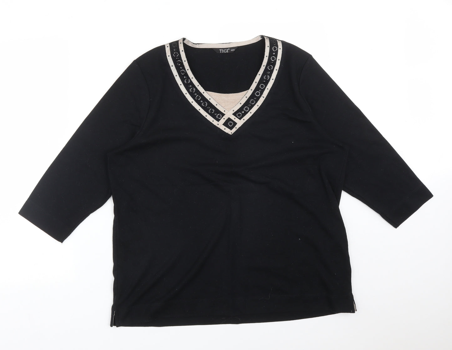 TIGI Womens Black  Polyester Basic T-Shirt Size 20 V-Neck