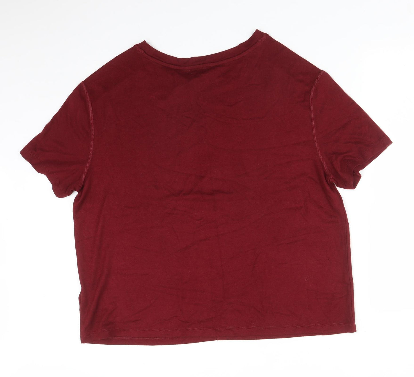M&S Womens Red  Viscose Basic T-Shirt Size L Round Neck