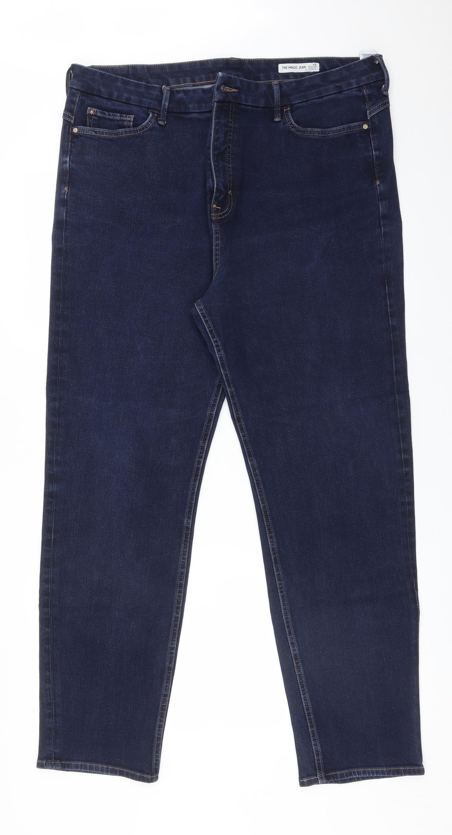 M&S Womens Blue  Cotton Straight Jeans Size 20 L30 in Regular