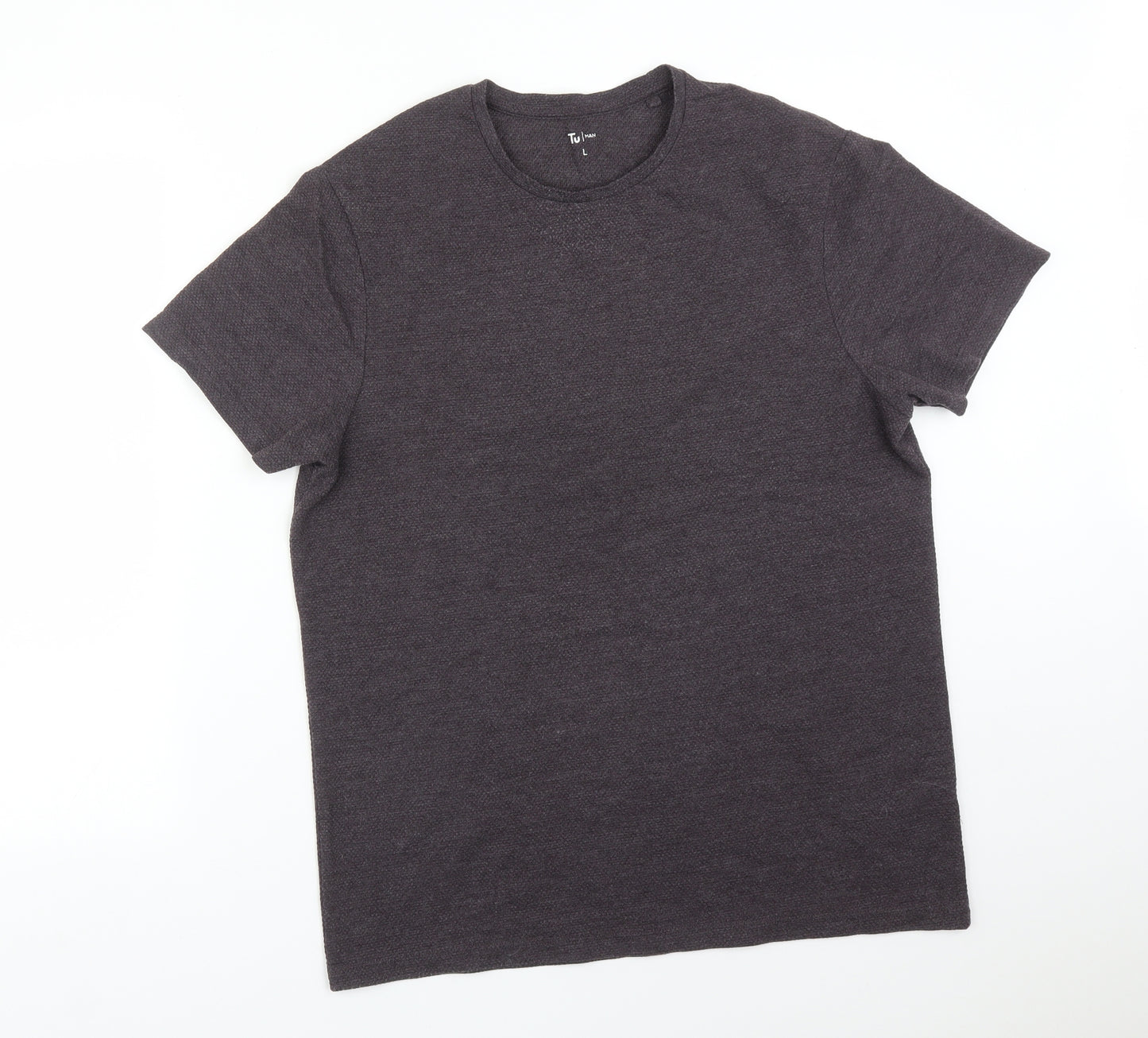 TU Mens Purple  Cotton  T-Shirt Size L Round Neck