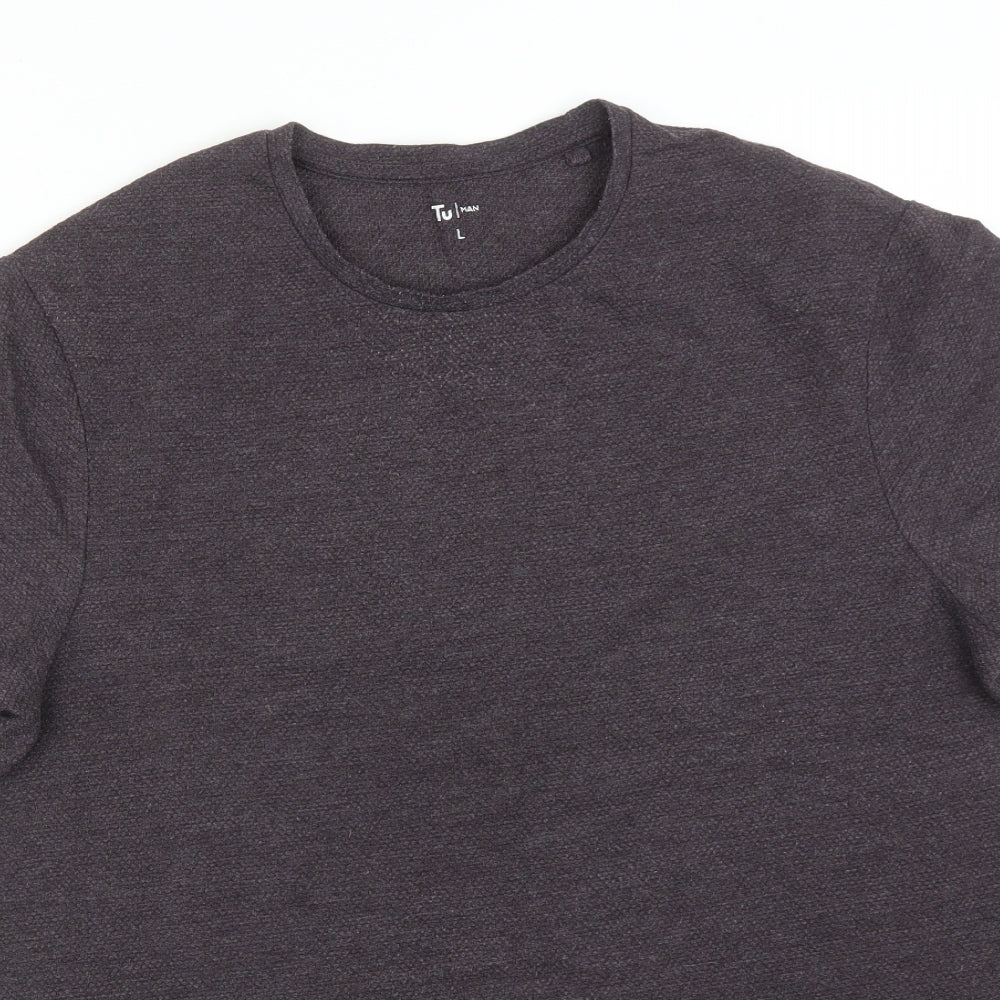 TU Mens Purple  Cotton  T-Shirt Size L Round Neck