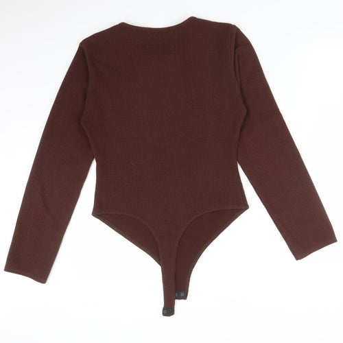 MISSYEMPIRE Womens Brown Striped Polyester Bodysuit One-Piece Size 14