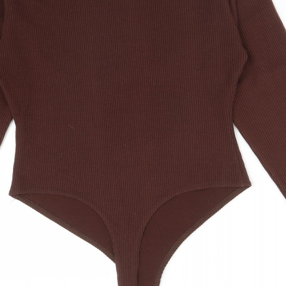 MISSYEMPIRE Womens Brown Striped Polyester Bodysuit One-Piece Size 14