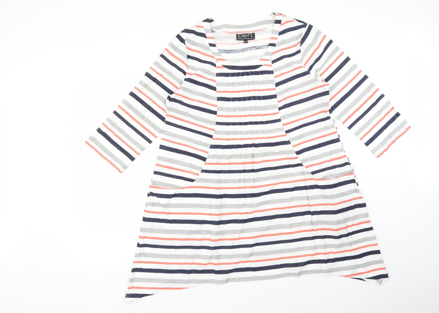 Capri Womens Multicoloured Striped  Basic T-Shirt Size M Scoop Neck