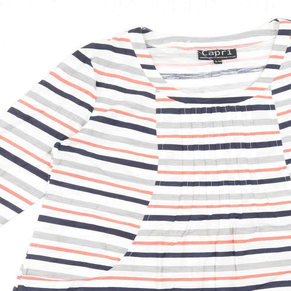 Capri Womens Multicoloured Striped  Basic T-Shirt Size M Scoop Neck