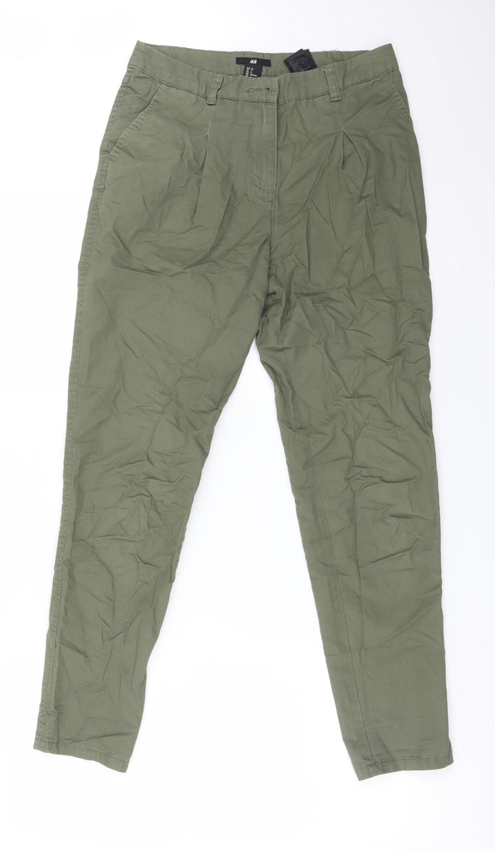 H&M Womens Green  Cotton Chino Trousers Size 4 L28 in Regular