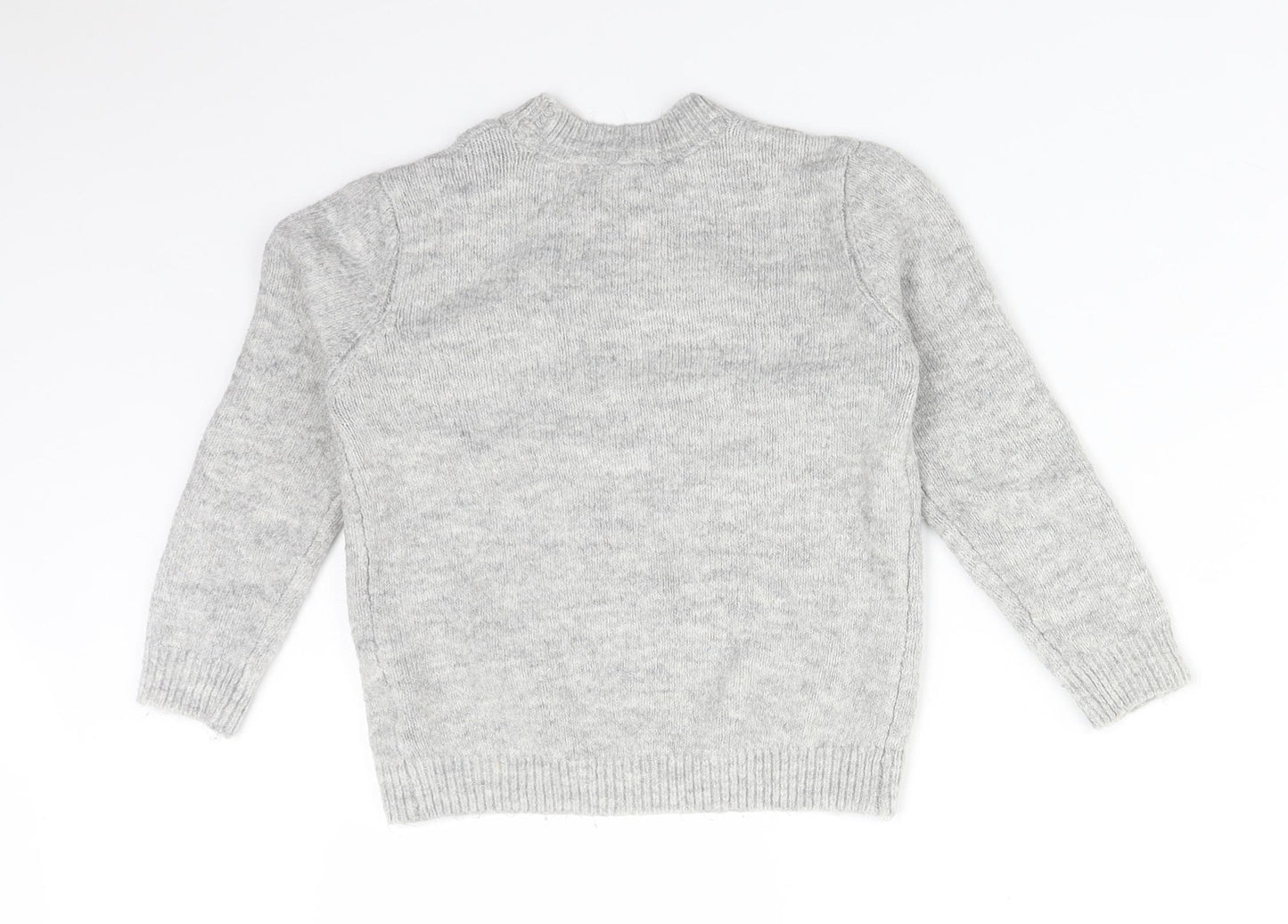 Primark Girls Grey  Acrylic Basic T-Shirt Size 6-7 Years Round Neck  - MEOW