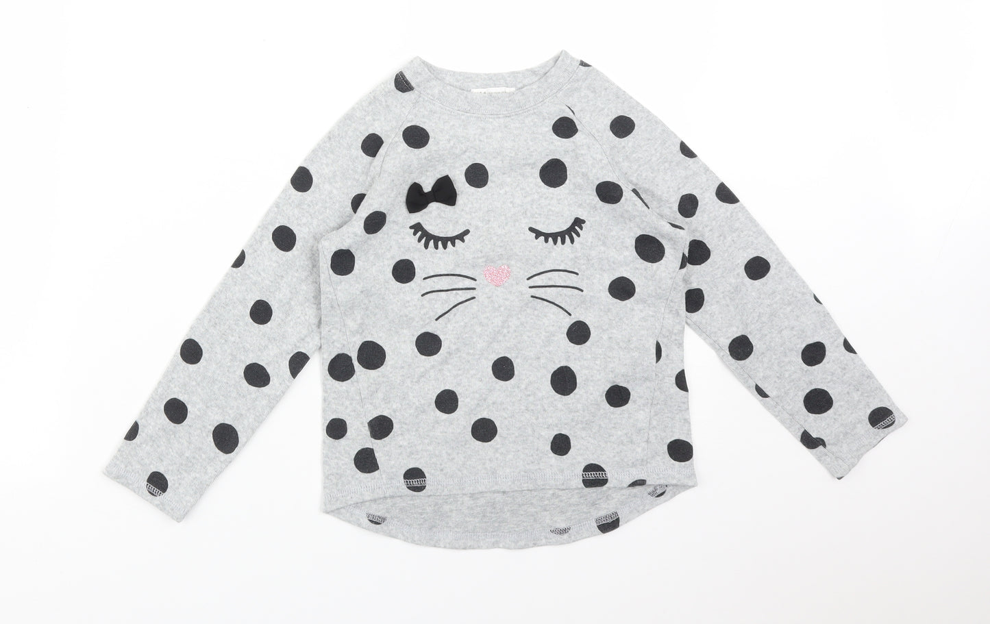 H&M Girls Grey Polka Dot Cotton Basic T-Shirt Size 5-6 Years Round Neck
