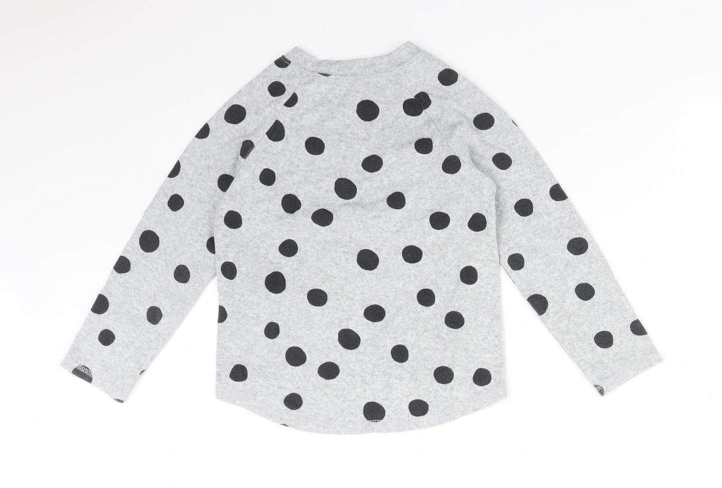 H&M Girls Grey Polka Dot Cotton Basic T-Shirt Size 5-6 Years Round Neck