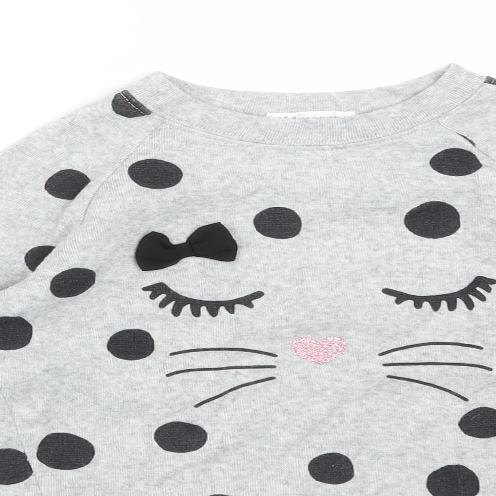 H&M Girls Grey Polka Dot Cotton Basic T-Shirt Size 5-6 Years Round Neck