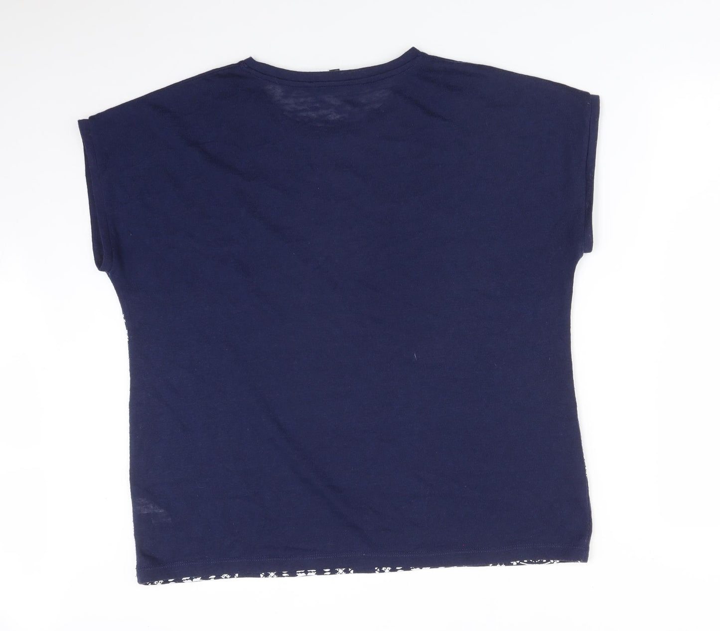 BONMARCHE Womens Blue Geometric Polyester Basic T-Shirt Size 18 Round Neck