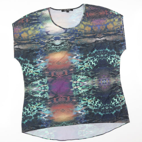 ELLEN REYES Womens Multicoloured Animal Print Polyester Basic T-Shirt Size XL Round Neck