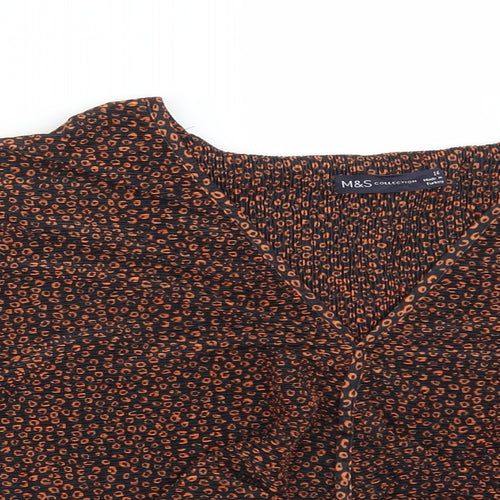 M&S Womens Multicoloured Animal Print Polyester Basic T-Shirt Size 14 V-Neck