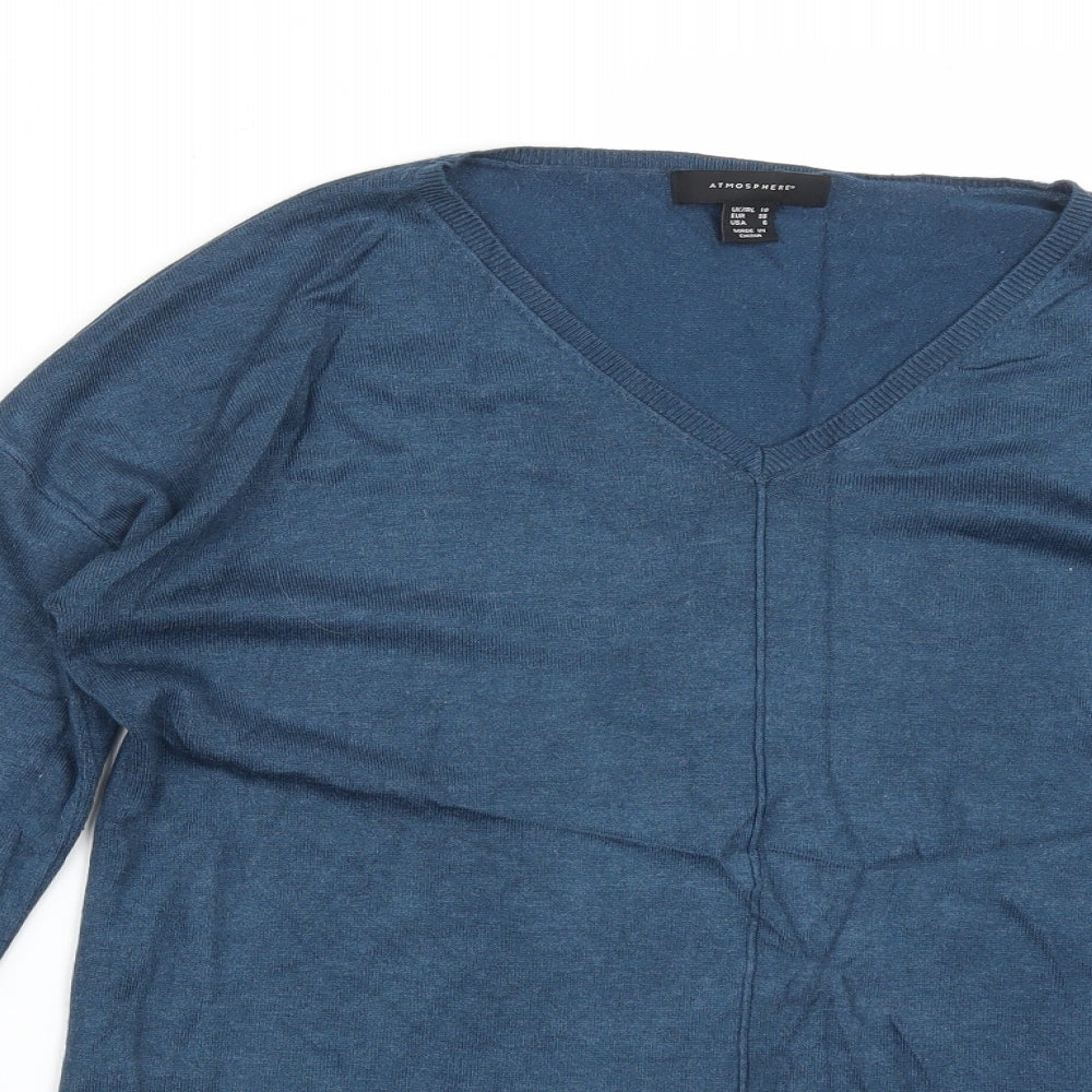 Atmosphere Womens Blue  Viscose Basic T-Shirt Size 10 V-Neck