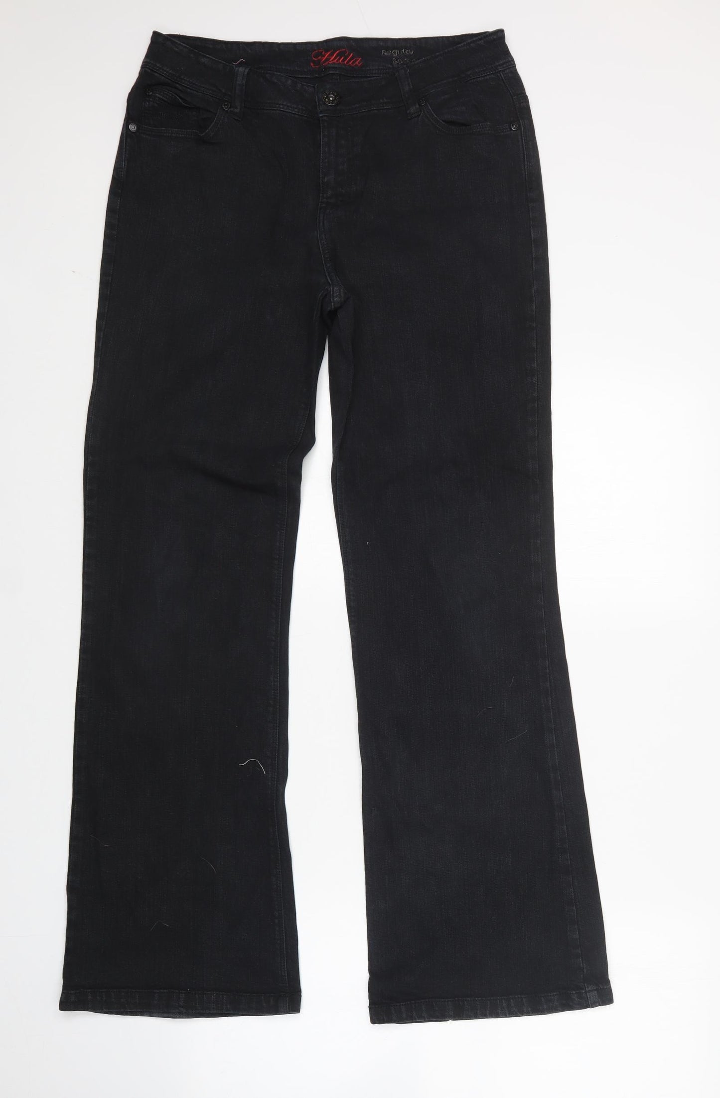 Hula Womens Black  Cotton Bootcut Jeans Size 14 L32 in Regular