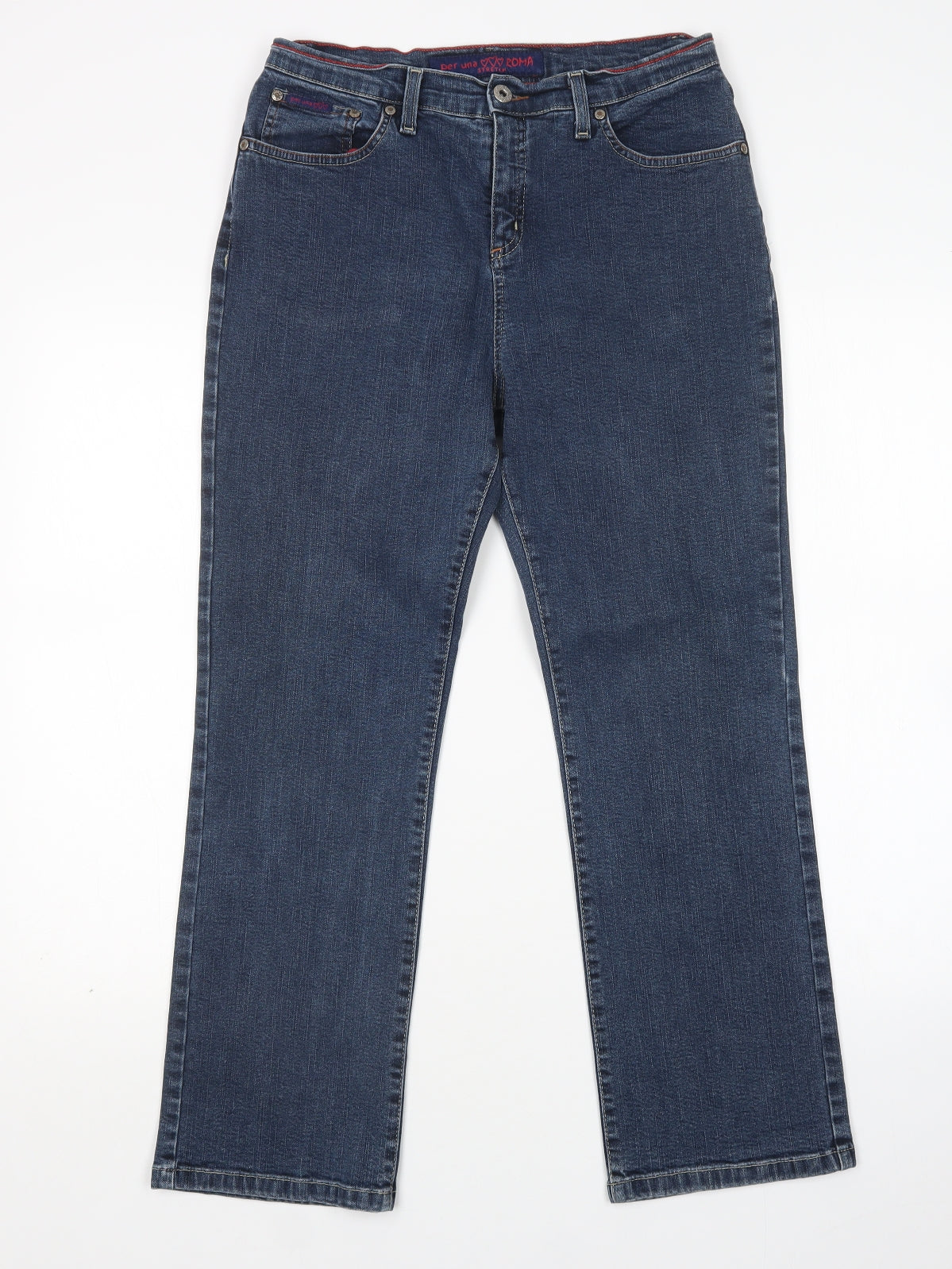 Per Una Womens Blue  Cotton Straight Jeans Size 14 L28 in Regular