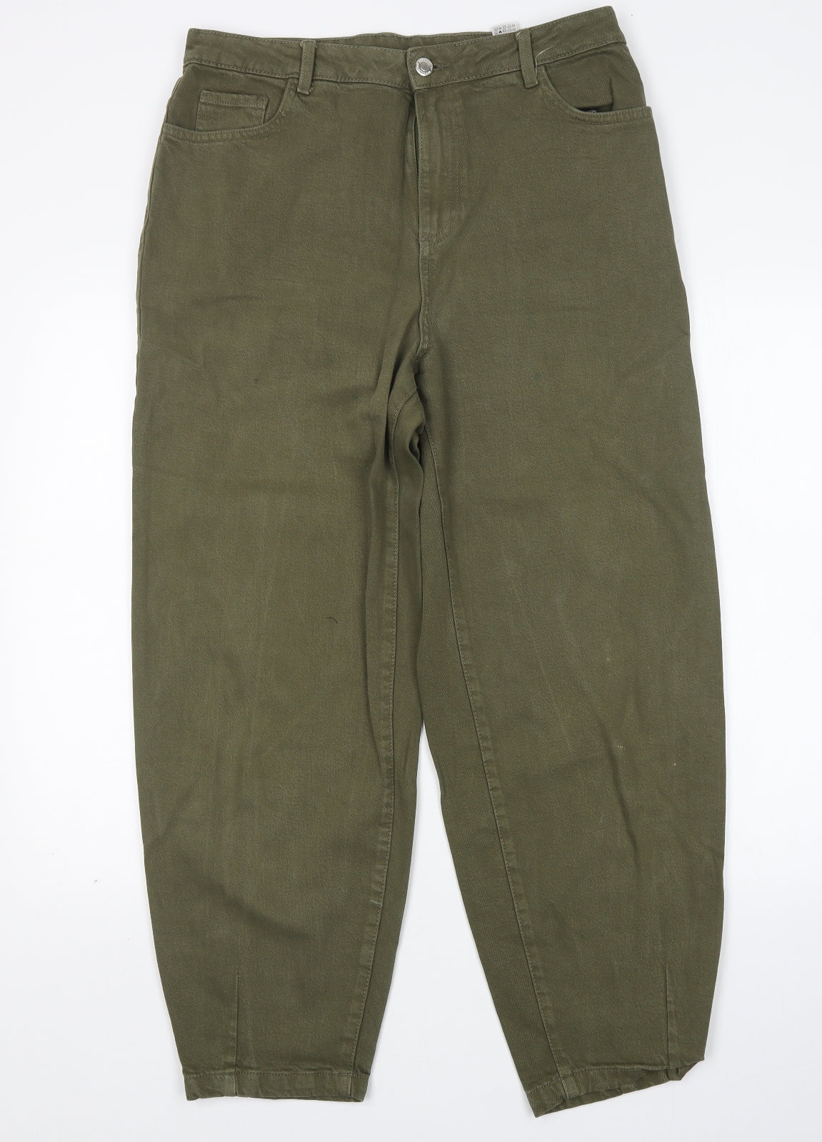 M&S Womens Green  Cotton Wide-Leg Jeans Size 14 L28 in Regular