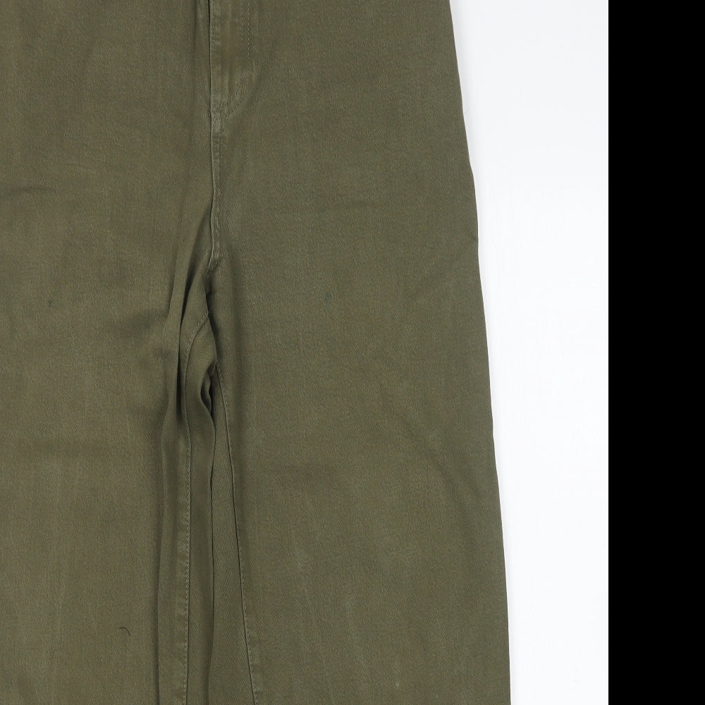 M&S Womens Green  Cotton Wide-Leg Jeans Size 14 L28 in Regular