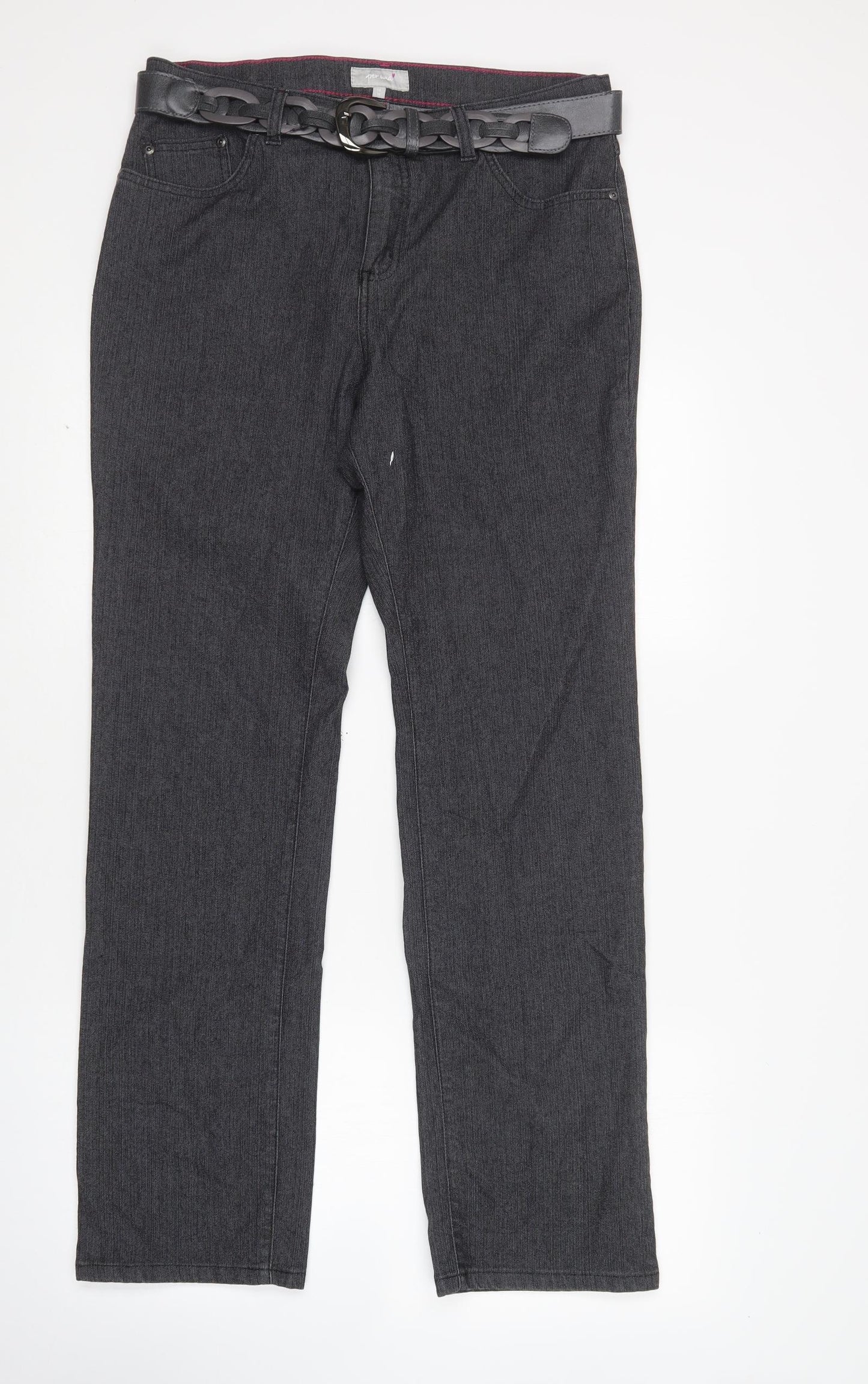 Per Una Womens Grey  Cotton Straight Jeans Size 14 L30 in Regular