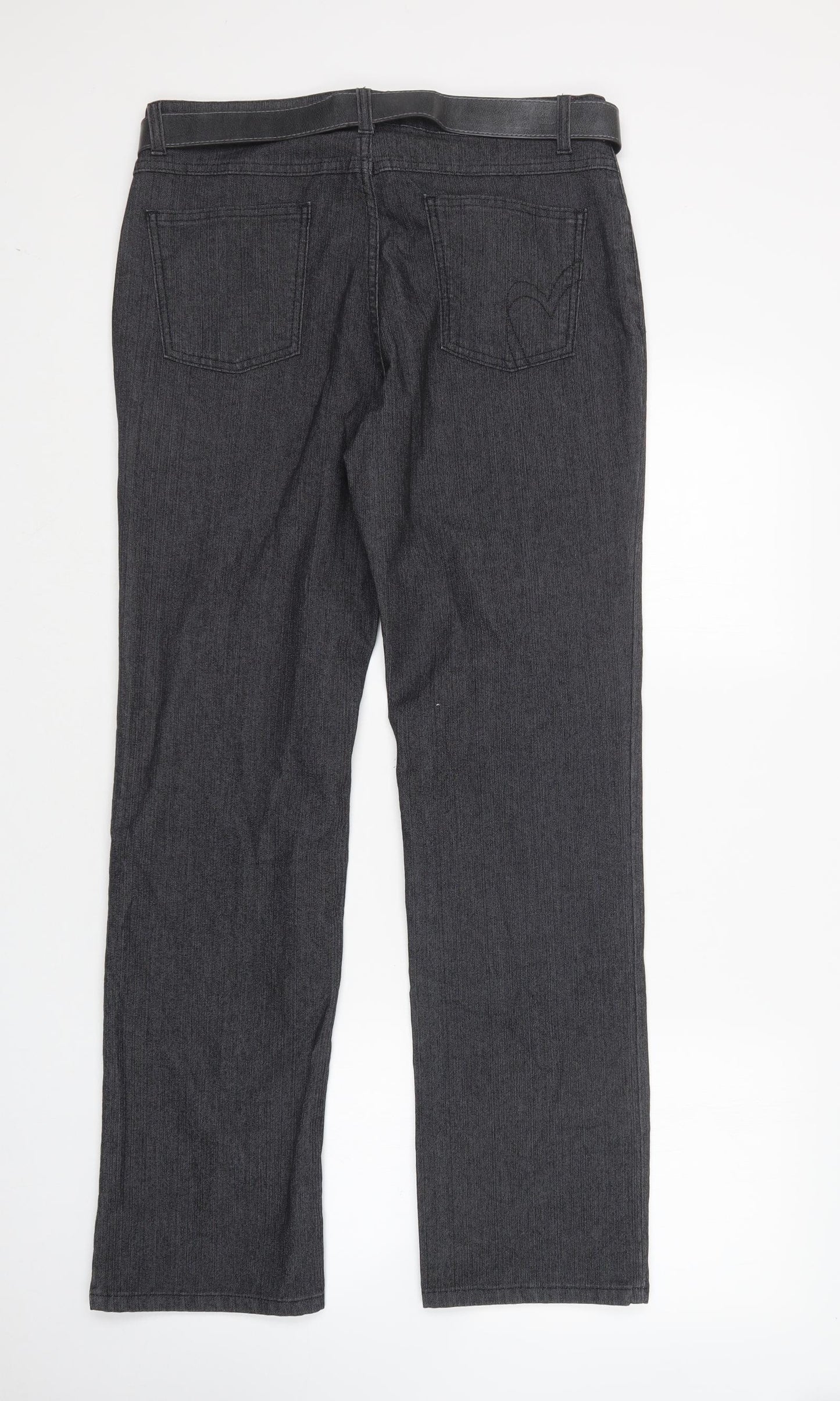 Per Una Womens Grey  Cotton Straight Jeans Size 14 L30 in Regular
