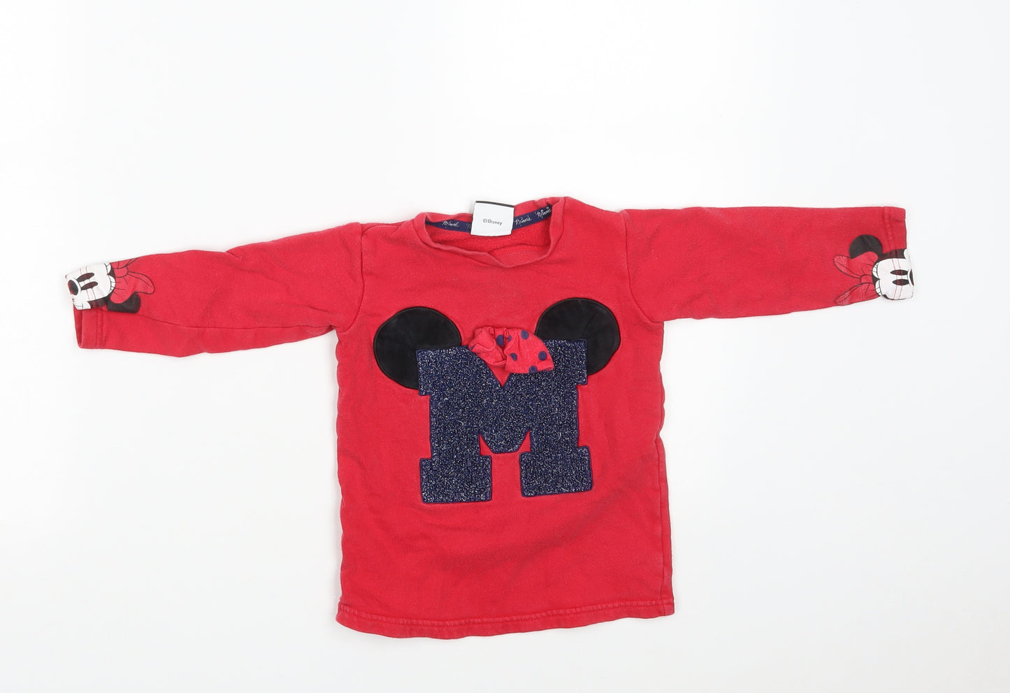 George Girls Red Animal Print Cotton Pullover Jumper Size 12-18 Months   - Minnie Mouse