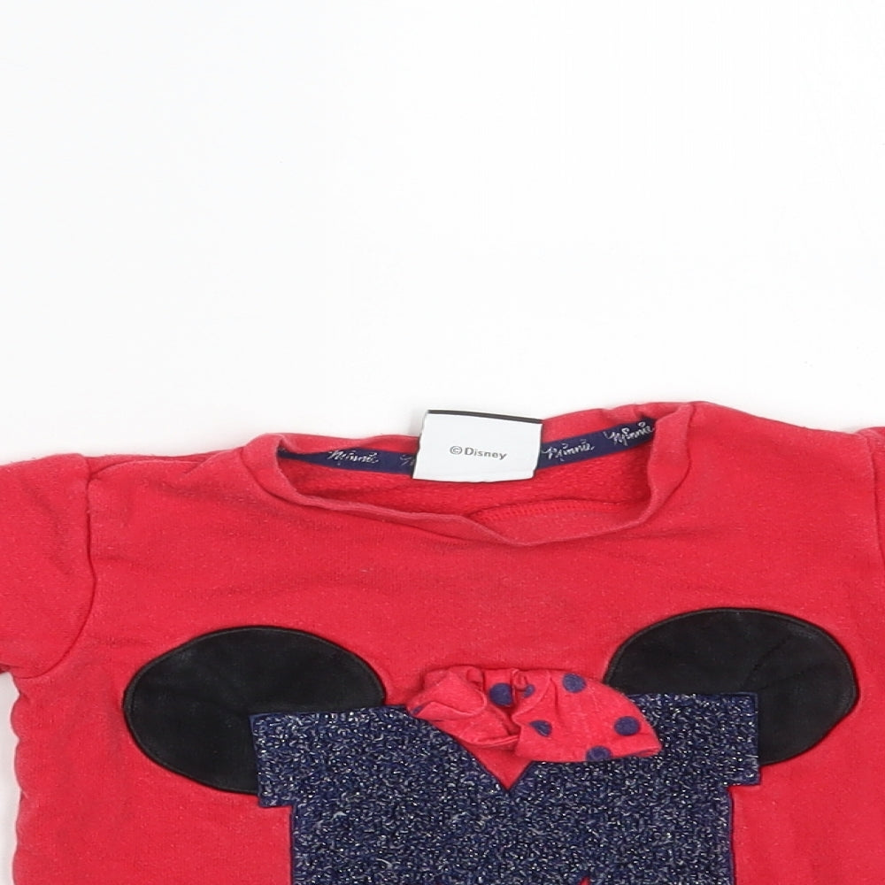 George Girls Red Animal Print Cotton Pullover Jumper Size 12-18 Months   - Minnie Mouse
