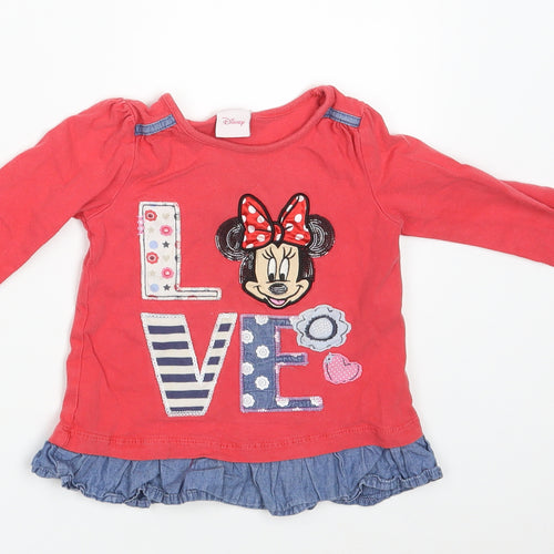 TU Girls Red  100% Cotton T-Shirt Dress  Size 2-3 Years  Round Neck  - Minnie Mouse