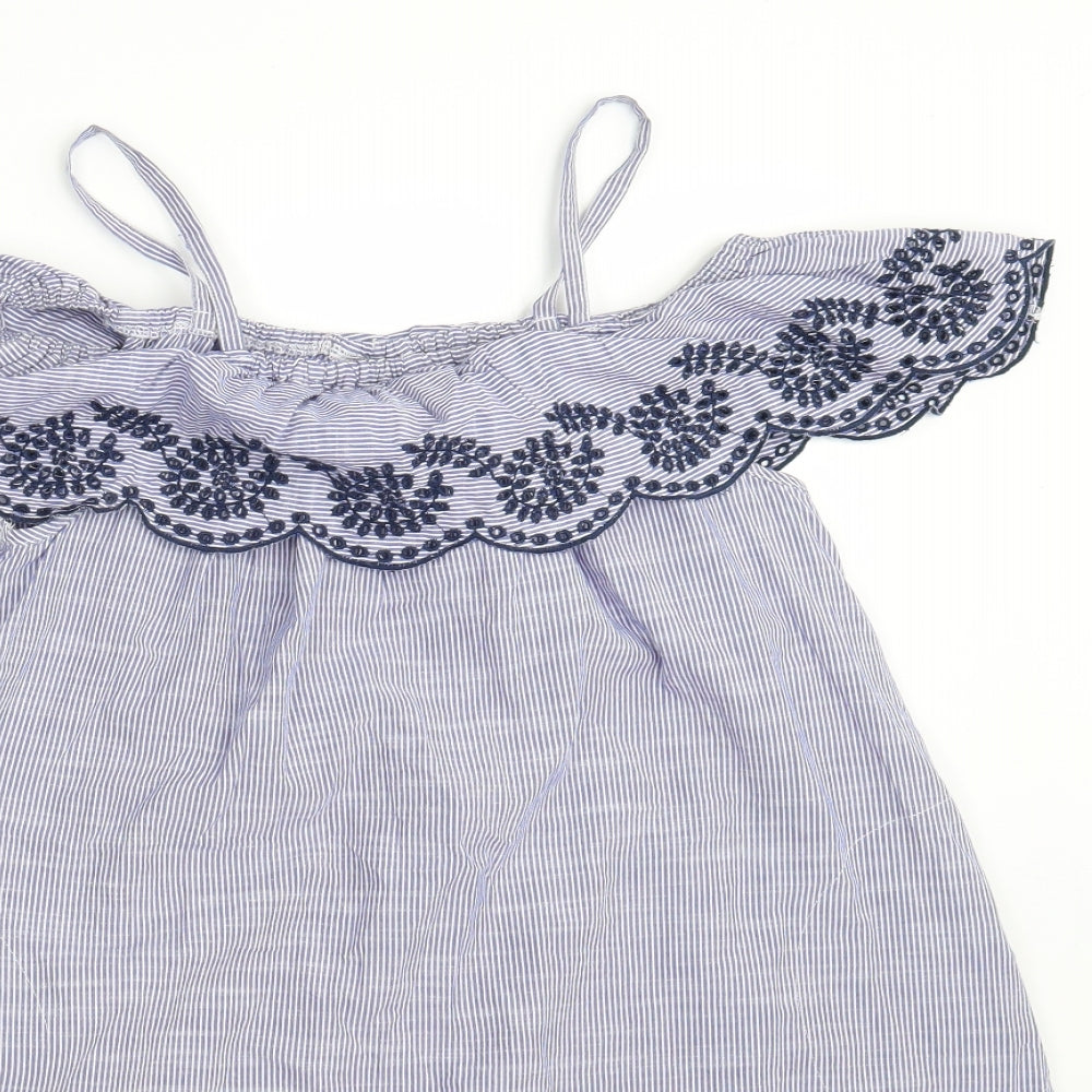 Matalan Girls Blue Striped 100% Cotton A-Line  Size 12 Years  Boat Neck