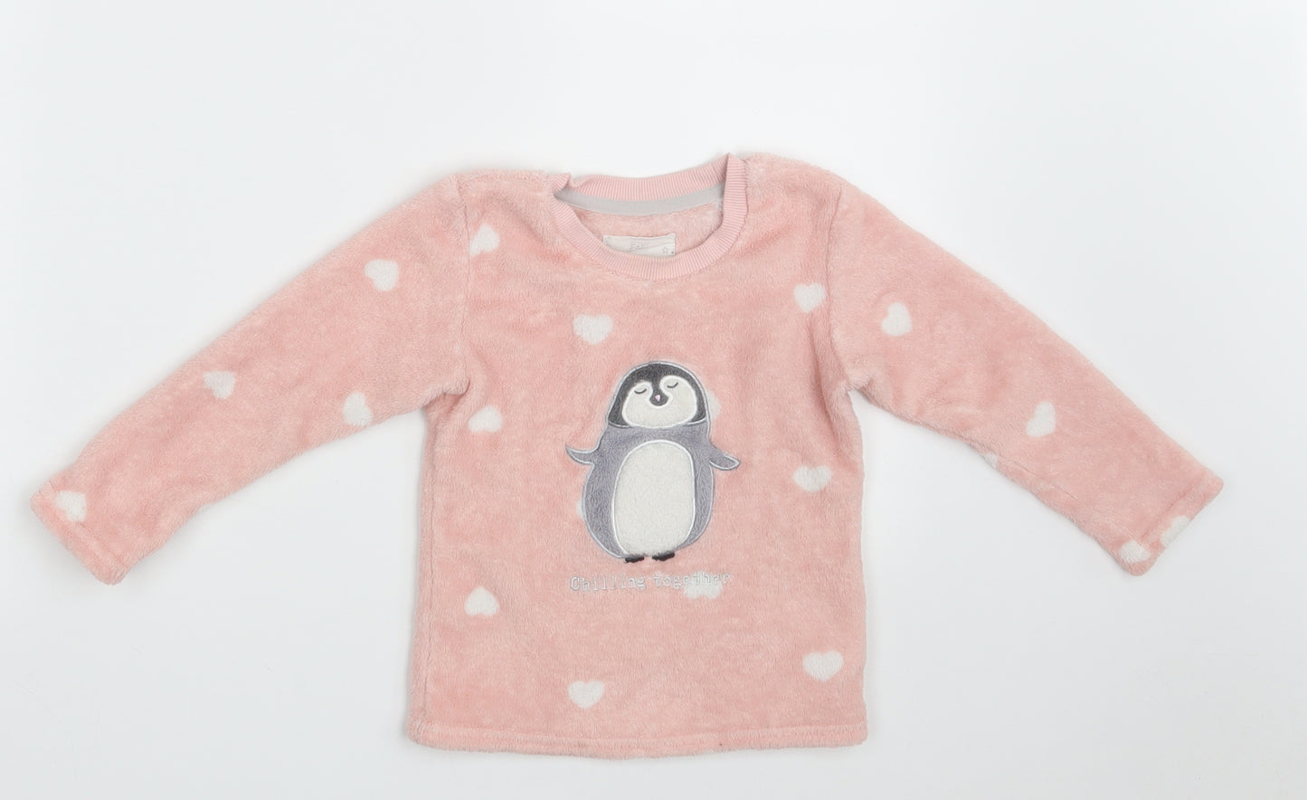 F&F Girls Pink Round Neck Animal Print 100% Polyester Pullover Jumper Size 2-3 Years   - Sleep Wear