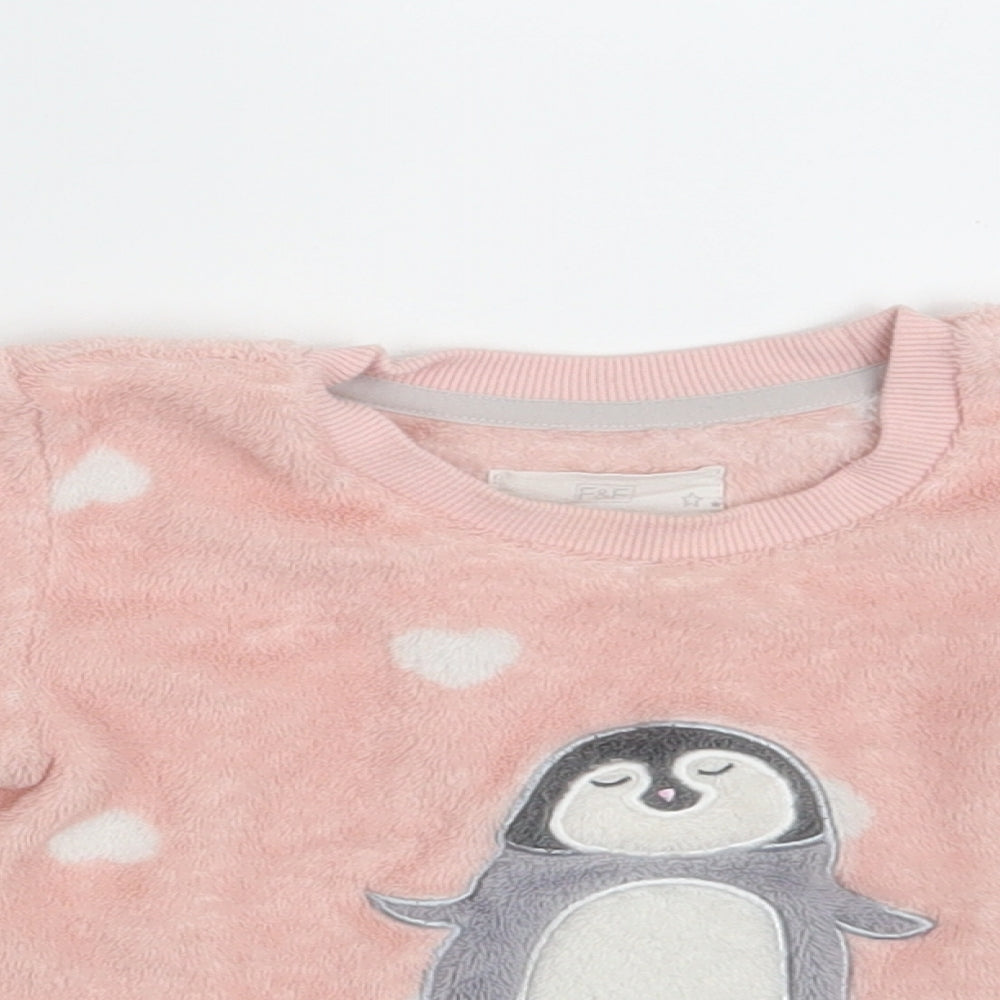 F&F Girls Pink Round Neck Animal Print 100% Polyester Pullover Jumper Size 2-3 Years   - Sleep Wear