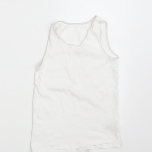 M&S Girls White  100% Cotton Camisole Tank Size 9-10 Years Round Neck