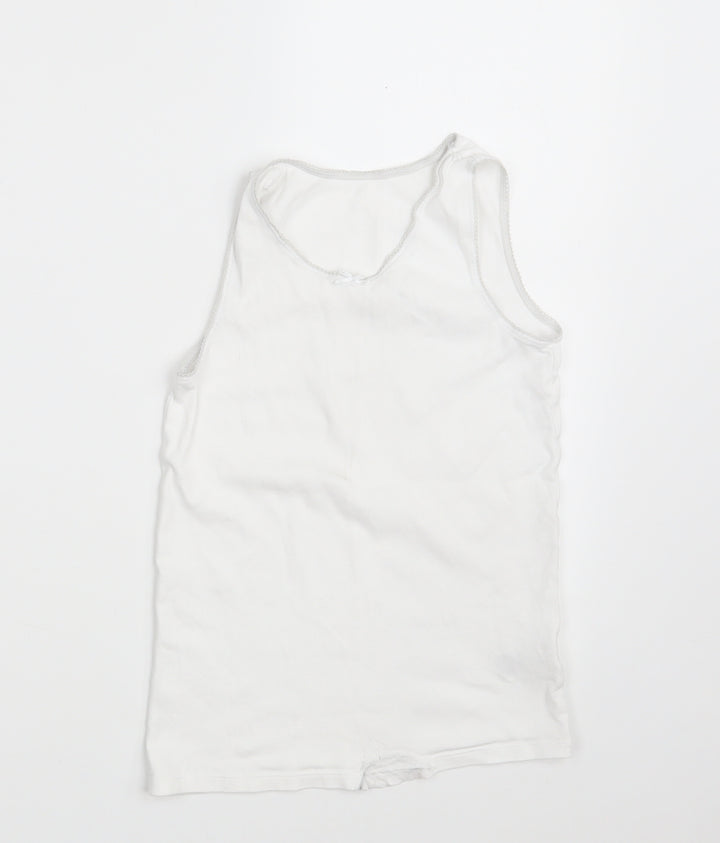 M&S Girls White  100% Cotton Camisole Tank Size 9-10 Years Round Neck