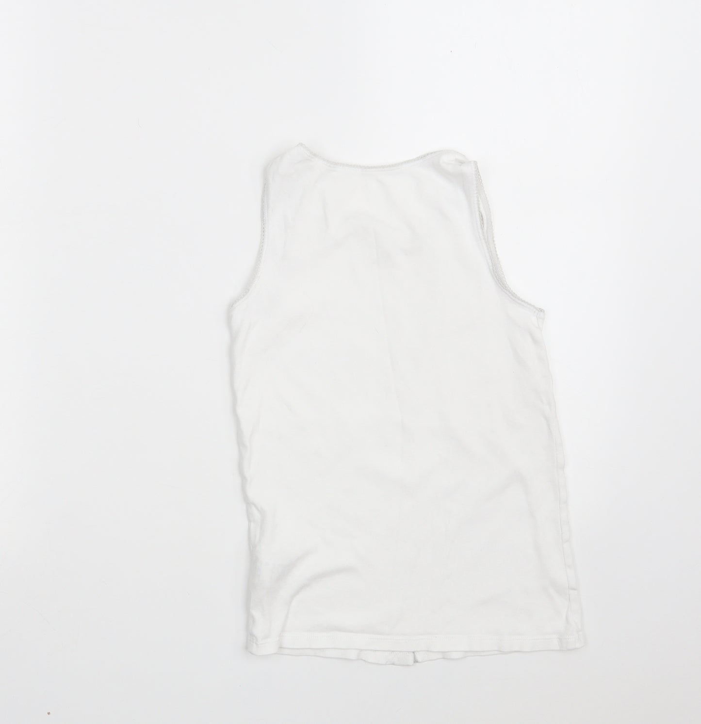 M&S Girls White  100% Cotton Camisole Tank Size 9-10 Years Round Neck