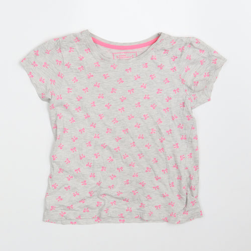 Young Dimension Girls Grey Floral Cotton Basic T-Shirt Size 7-8 Years Round Neck