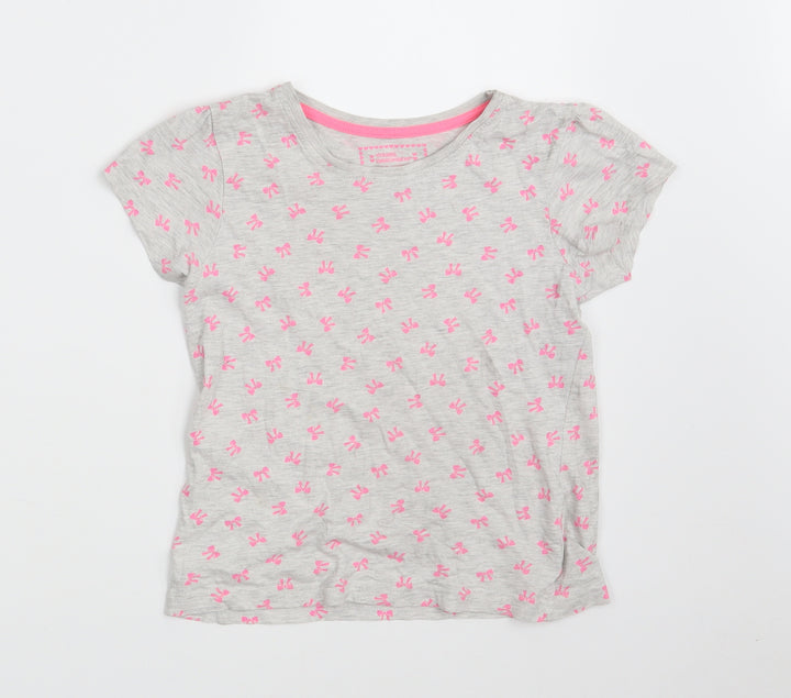 Young Dimension Girls Grey Floral Cotton Basic T-Shirt Size 7-8 Years Round Neck