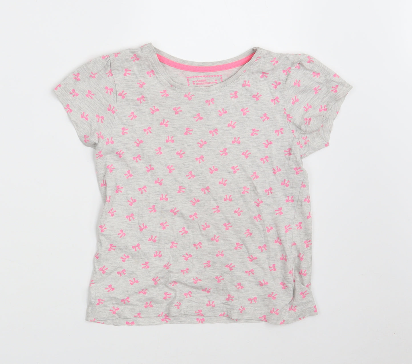 Young Dimension Girls Grey Floral Cotton Basic T-Shirt Size 7-8 Years Round Neck