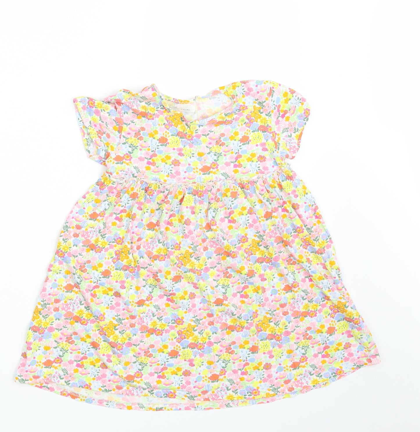 NEXT Girls Multicoloured Floral 100% Cotton T-Shirt Dress  Size 6 Years  Round Neck