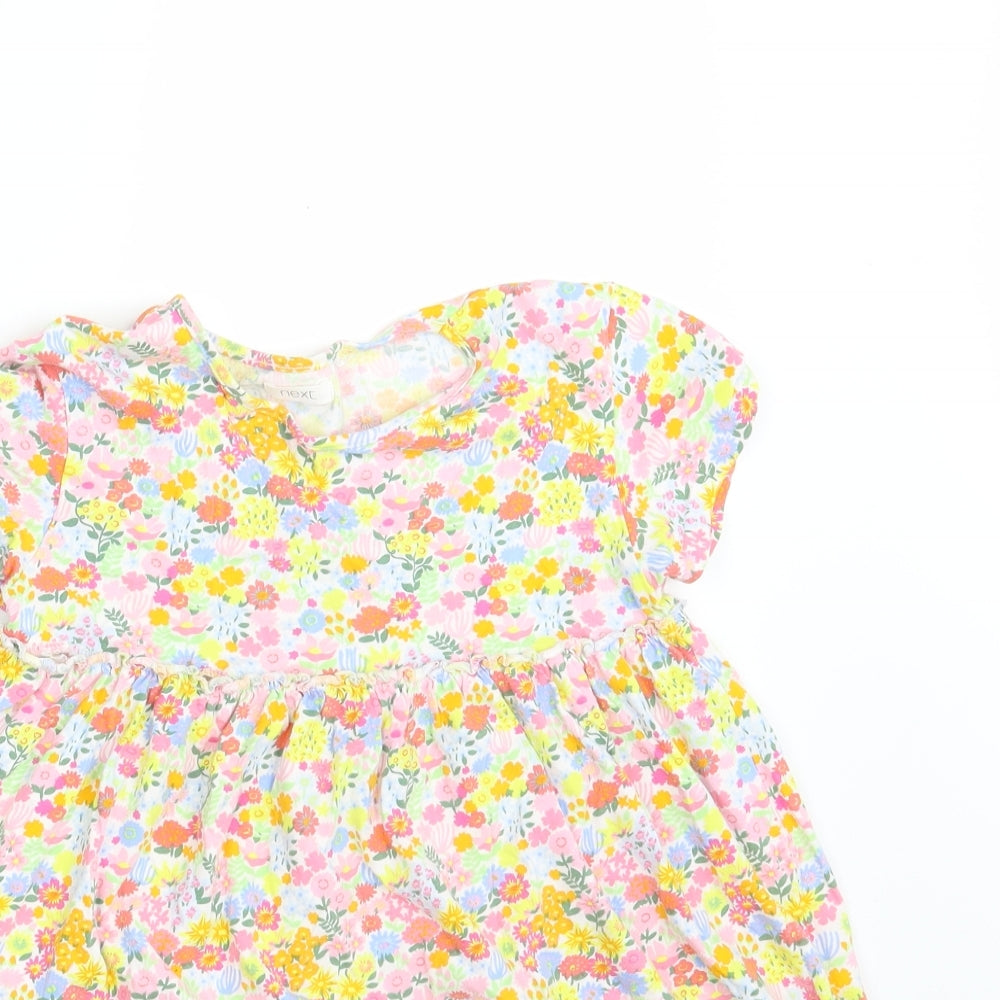 NEXT Girls Multicoloured Floral 100% Cotton T-Shirt Dress  Size 6 Years  Round Neck