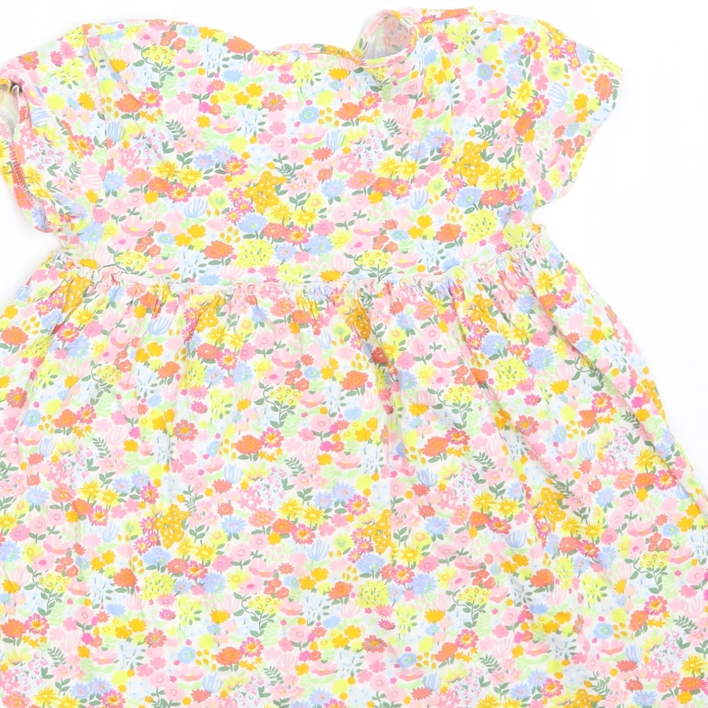 NEXT Girls Multicoloured Floral 100% Cotton T-Shirt Dress  Size 6 Years  Round Neck