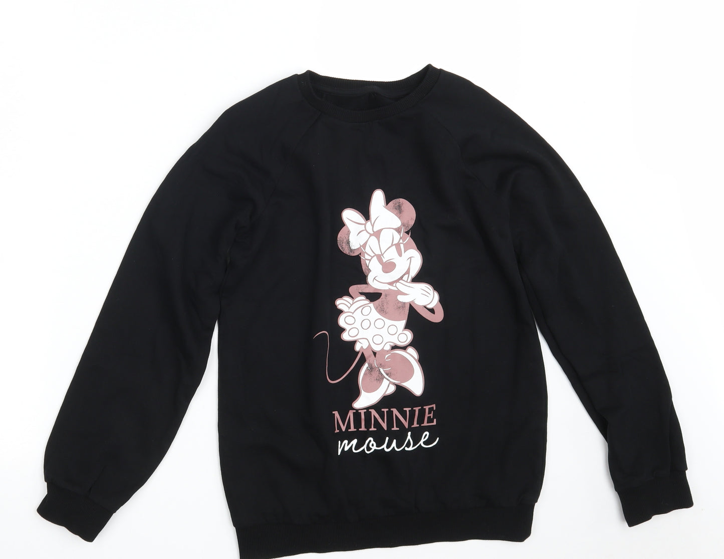 George Girls Black Animal Print Cotton Pullover Sweatshirt Size 11-12 Years   - Minnie Mouse