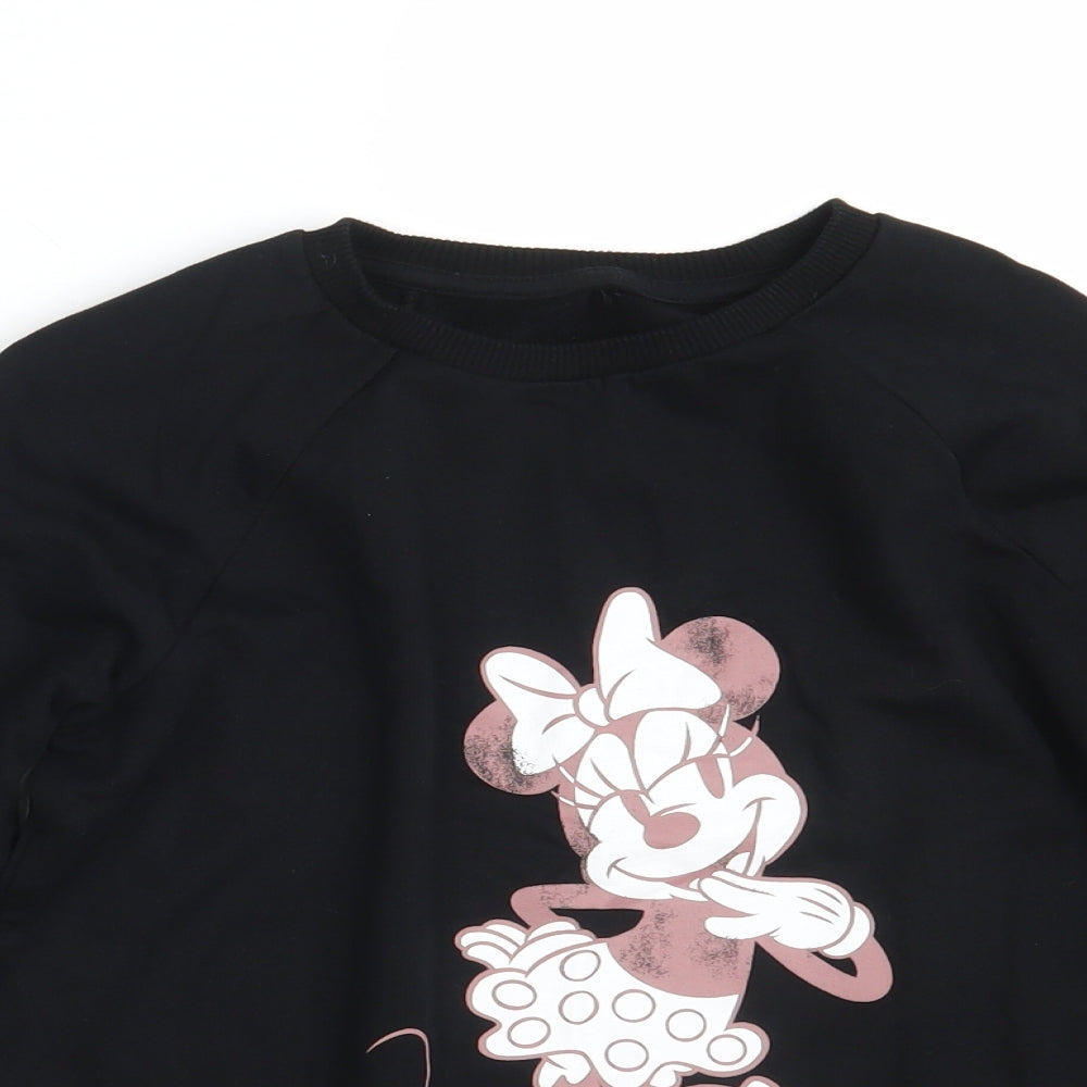 George Girls Black Animal Print Cotton Pullover Sweatshirt Size 11-12 Years   - Minnie Mouse