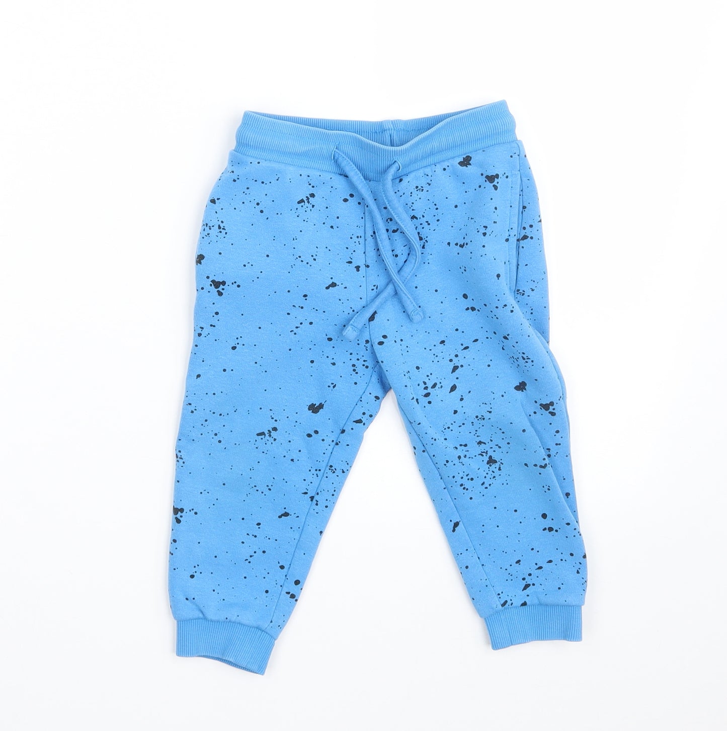 Matalan Baby Blue Spotted Cotton Jogger Trousers Size 12-18 Months   - Waist 18in; Inside  leg 11in